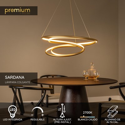 Lucide SARDANA - Lámpara colgante - Ø 80 cm - LED Regul. - 1x74W 2700K - Oro mate / Latón | Premium